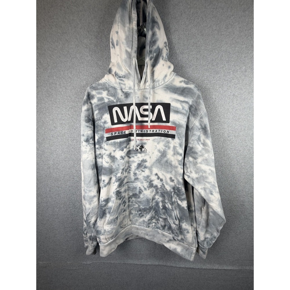 Hyper‎ Space NASA Hoodie Mens Medium Gray Pullover Tie Dye Graphic Sweatshirt